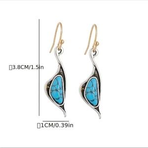 Abstract Silver Bird Earrings with Turquoise